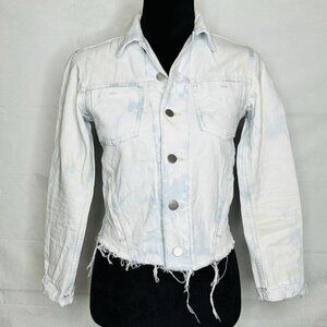 L’AGENCE Sz XS Janelle Denim Jean Jacket Raw Hem Tie Dye Classic Boho Western
